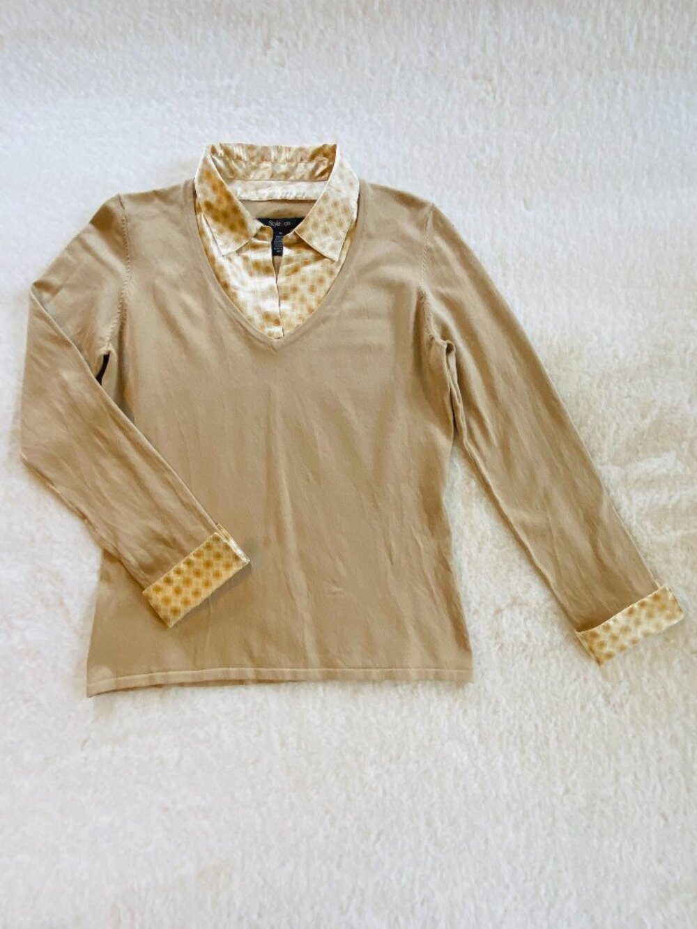 Style & Co. Women's Tan Layered Look Sweater size medium silk blend